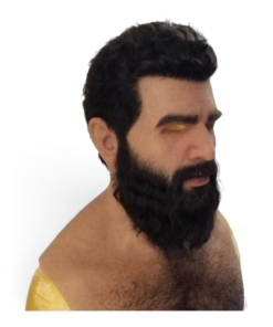 ATLAS hyper-realistic bearded male silicone mask with genuine black hair and full beard