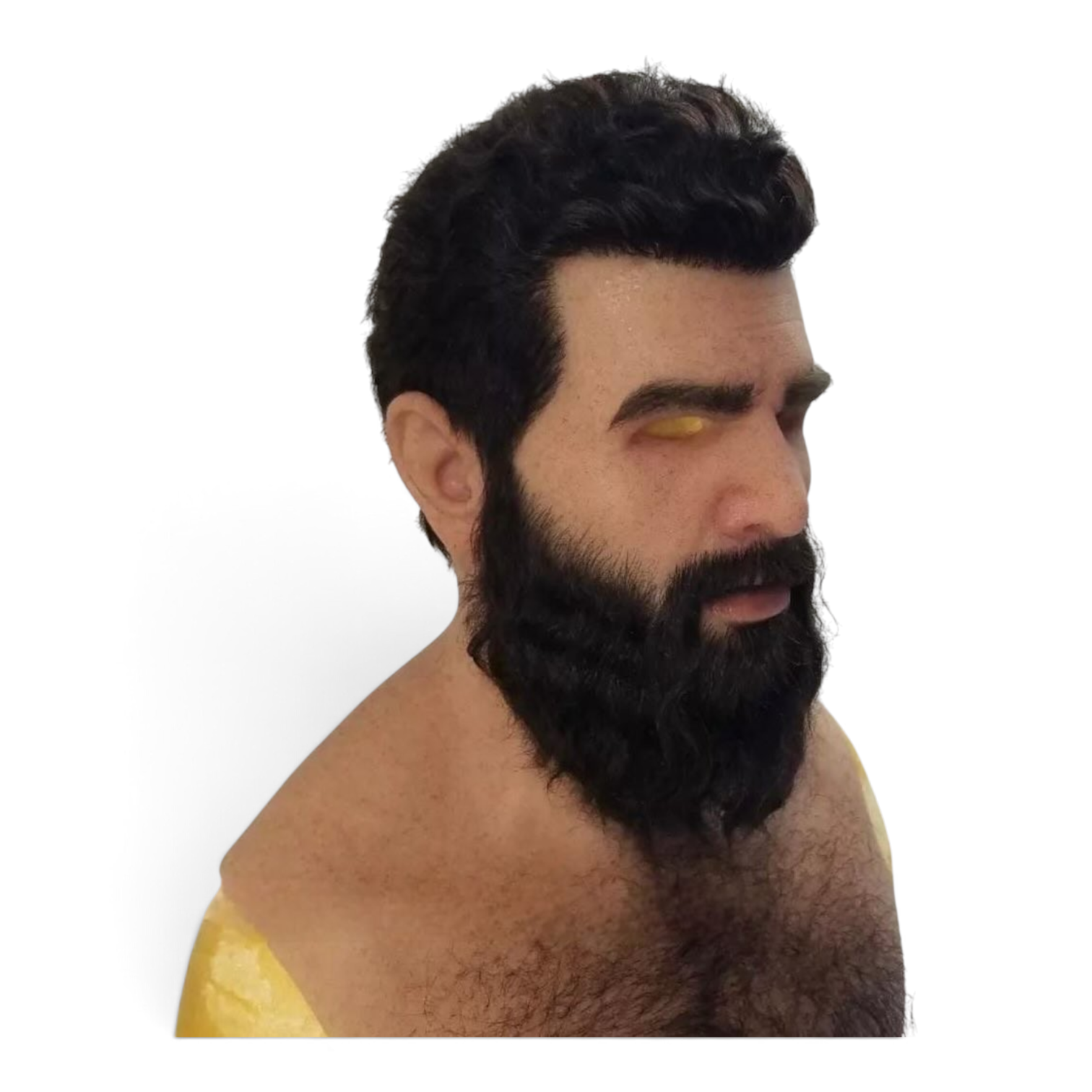 ATLAS-Hyper-Realistic Bearded Silicone Mask side view2 ATLAS hyper-realistic bearded male silicone mask with genuine black hair and full beard