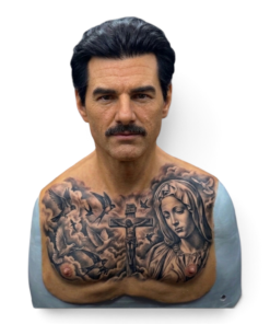 GABRIEL hyper-realistic male silicone mask with professionally applied religious chest tattoo