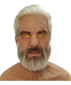 SILAS hyper-realistic mature male silicone mask with white hair, detailed freckles and a full beard