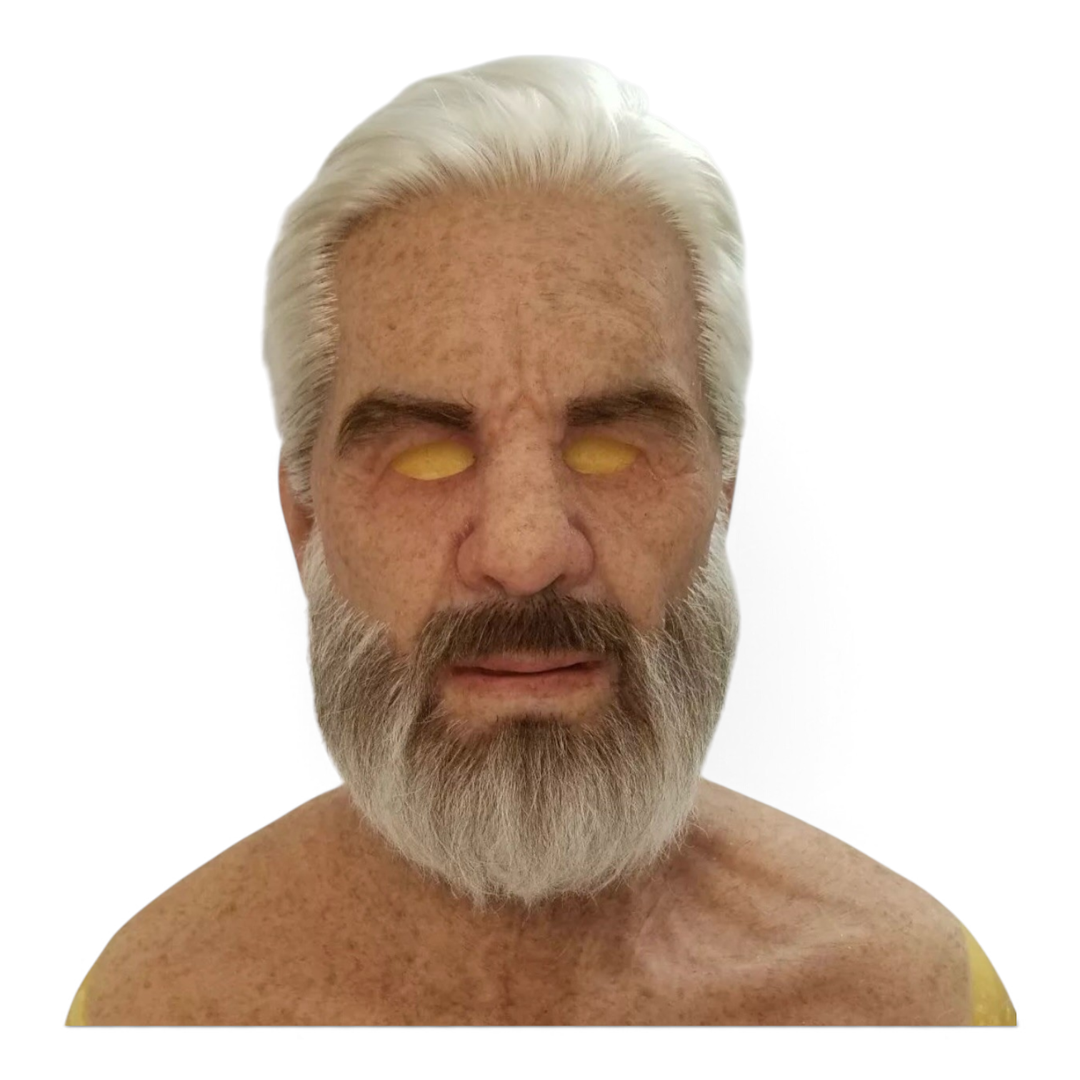 SILAS-Hyper-Realistic Matured Male Silicone Mask SILAS hyper-realistic mature male silicone mask with white hair, detailed freckles and a full beard